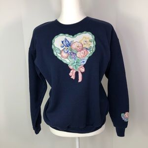 Vtg 90s Hanes sweatshirt heart floral applique M